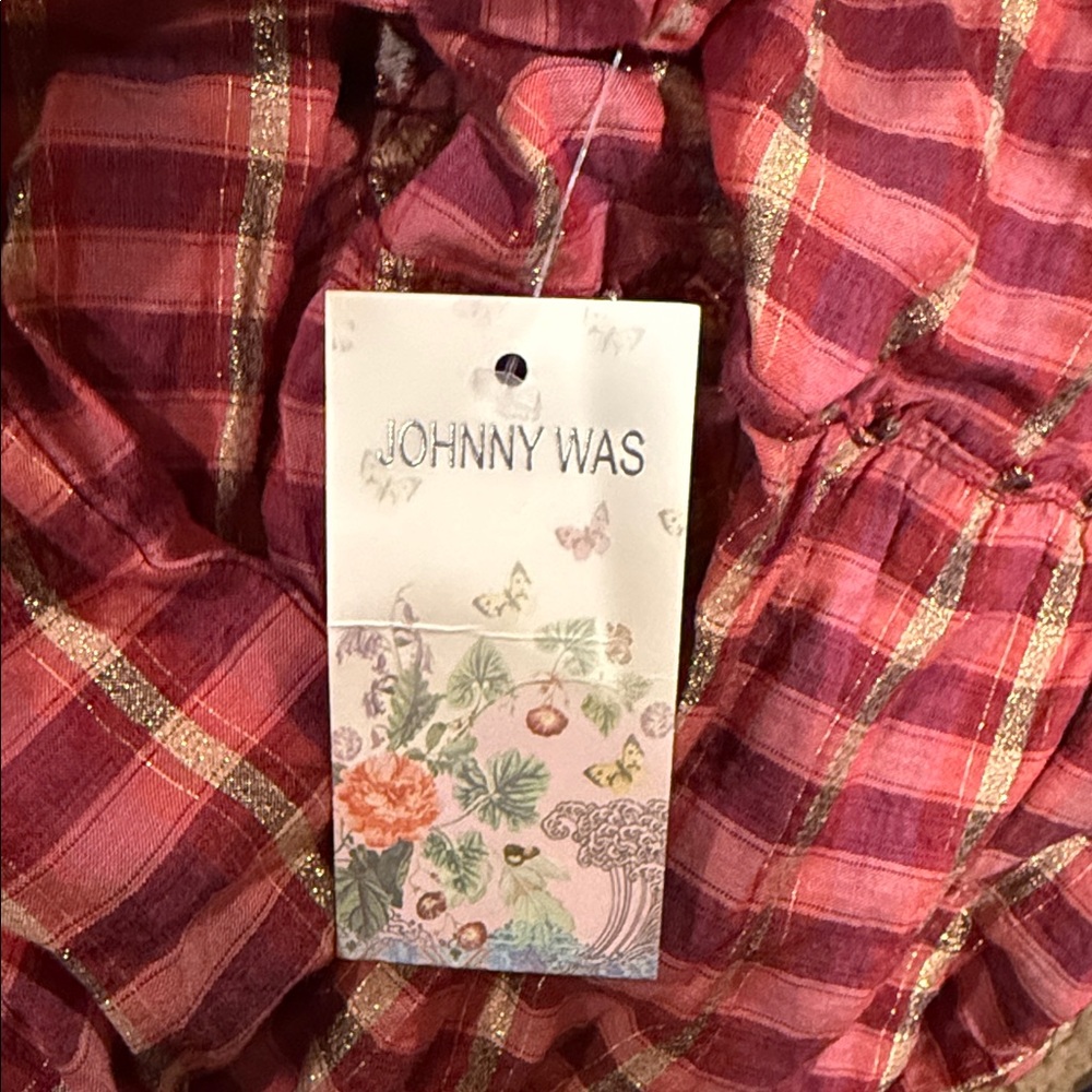 Johnny Was NWT Burgundy Maroon Anacapri Tiered Cotton Mini Dress RARE plaid - Picture 10 of 10